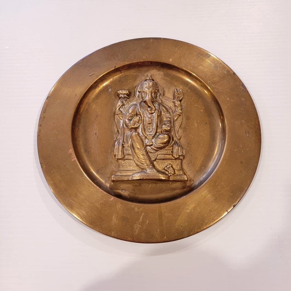 Vintage Ganesha Ganesh Hindu God Lord Elephant Brass 3D Wall hanging plate